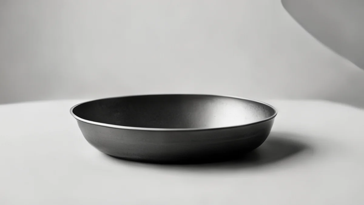 Un pan de métal avec un manche et un fond plat.
