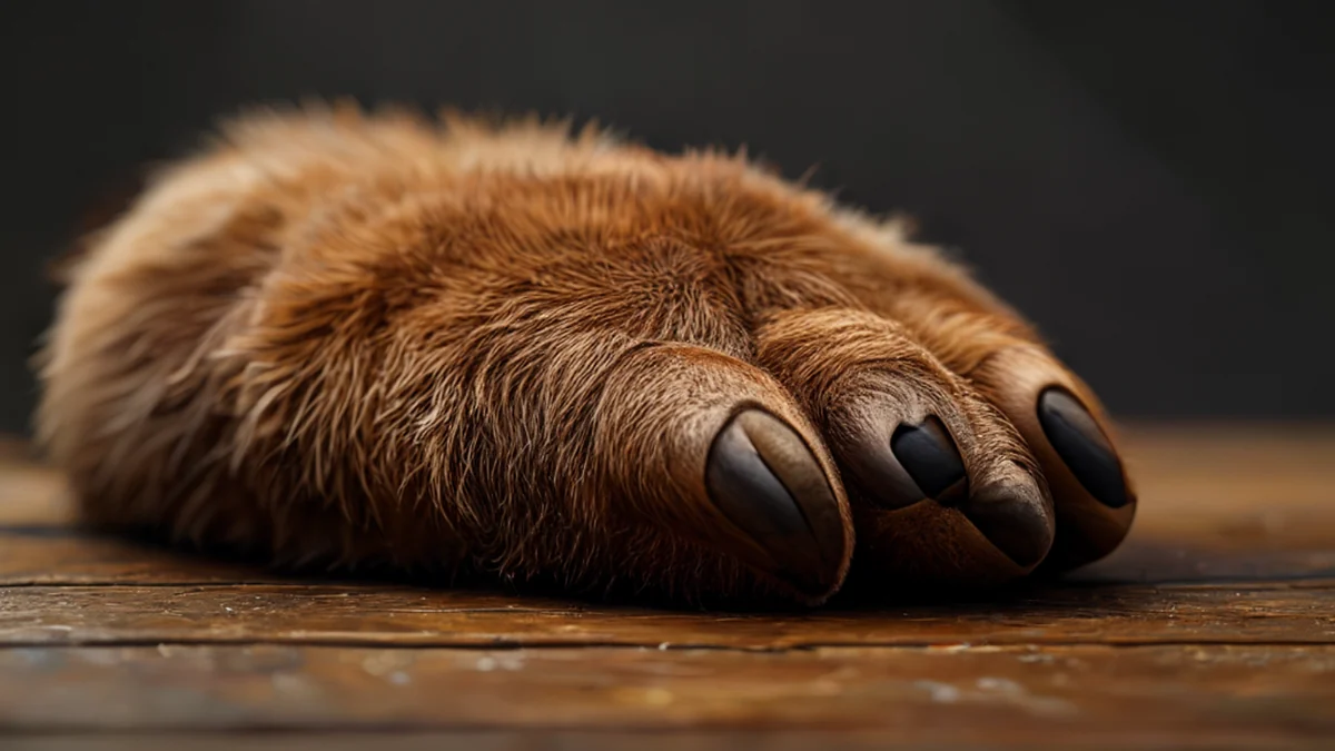 Een zweep van een wolf, bruin, ruw, onregelmatig, op een houten tafel, onder een schoon studio-softbox, zacht focus, fotorealistisch, scherp focus, hoge details