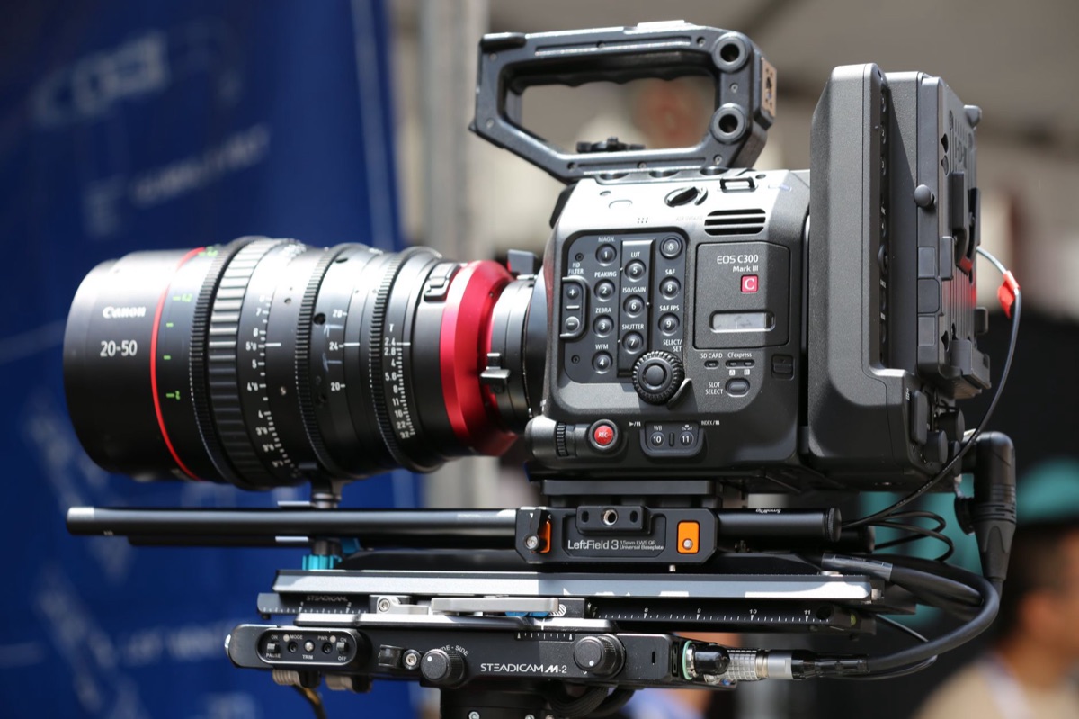 Close up of a professional movie camera lens