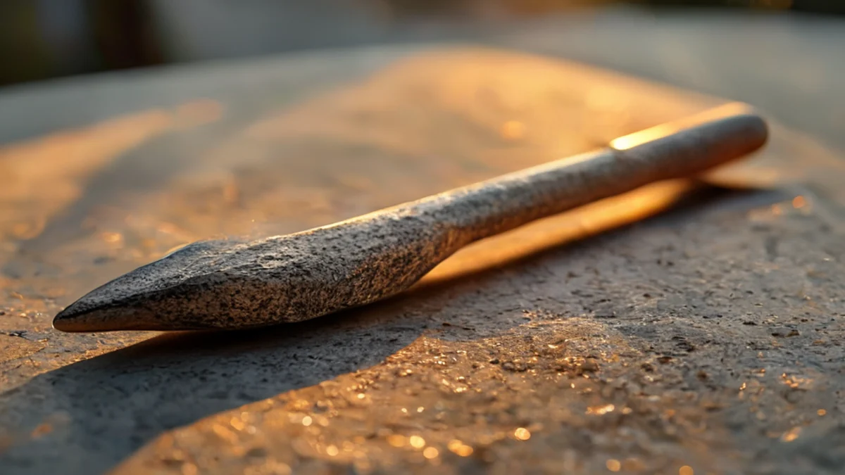 A stone chisel with a pointed tip and a handle.